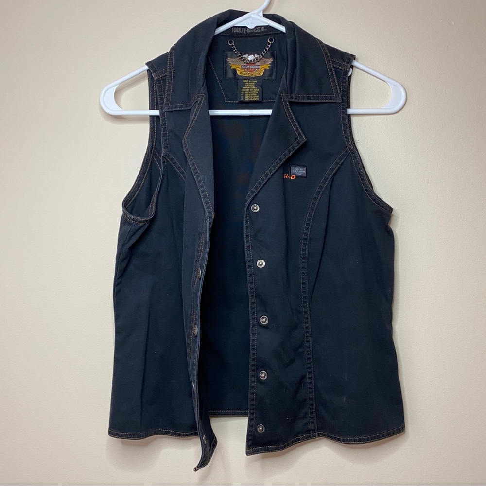 Harley Davidson Dark Navy Biker Vest, Size Small - Picture 2 of 5